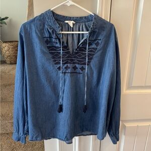 LOFT Blue Embroidered Women's Top